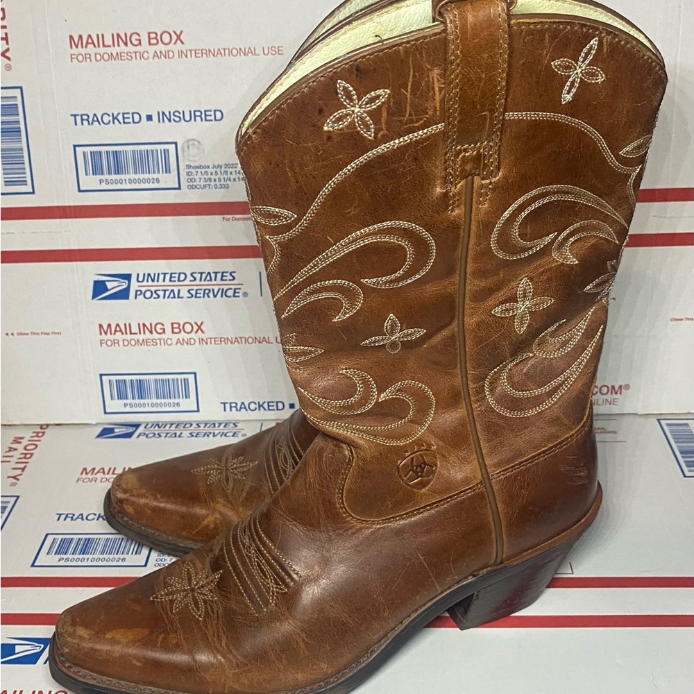 Ariat 13625 Brown Leather Rubber Soled Women's Cowboy Boots US 7B - EU 38.5 EUC